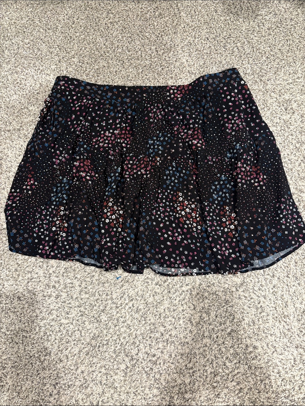 torrid Black Floral Tiered Rayon Skirt - Pink & Blue Accents